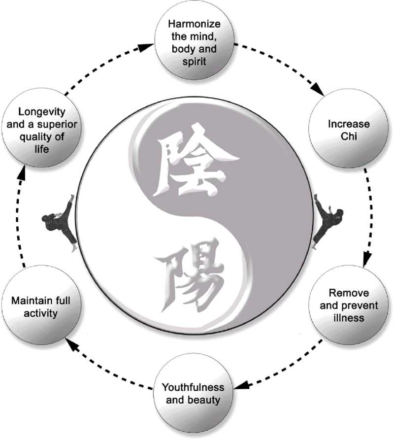 Cycle of Life: Oom Yung - Harmonize the mind, body and spirit; Increase Chi; Remove and prevent illness;  Youthfulness and beauty; Maintain full activity; Longevity and a superior quality of life